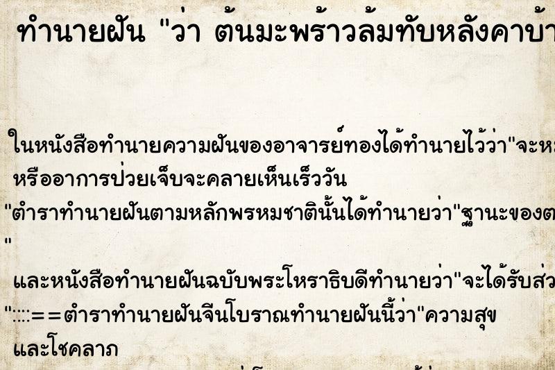 ทำนายฝันว่าต้นมะพร้าวล้มทับหลังคาบ้าน ทำนายฝันทำนายฝันว่าต้นมะพร้าวล้มทับหลังคาบ้าน